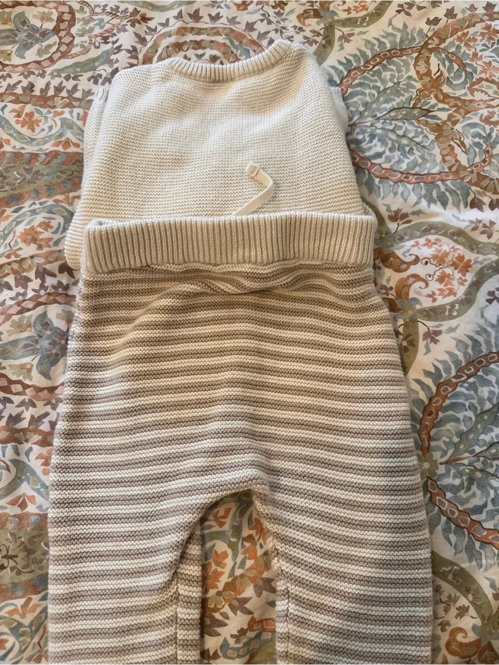 Carter's Cream Knit Bear Sweater & Striped Pants Set